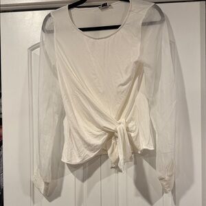 bebe chiffon sleeved Cream Tie-Front Blouse medium nwt